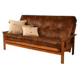 Pemberly Row 75" Traditional Full-Size Faux Leather Futon Mattress with Hinged Innerspring, Foam Construction, in Saddle Brown Finish, Frame Not Included Pemberly Row