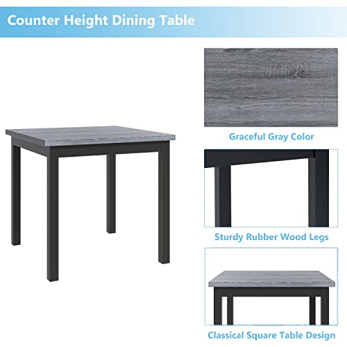 Merax Dining Table Set for 4, Square Wood Frame with Upholstered Chairs, Grey Merax