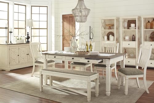 Signature Design by Ashley Bolanburg Farmhouse Rectangular Dining Table, 3 Drawers On Each Side, Seats 6, Wood, 71.88" W x 39.88" D x 31.13" H, Whitewash Signature Design by Ashley