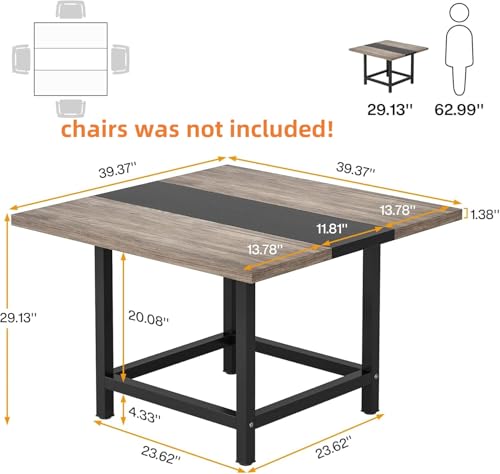 Tribesigns Square Dining Table for 4 People, Farmhouse 39.4"x 39.4"x29.5 “ inches Wooden Kitchen Table, Farmhouse 2 Person Dinning Table for Dinning Room &Small Space Tribesigns