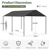 Carport, 10‘ x 20’ Heavy Duty Portable Garage All-Season Car Canopy, Outdoor Garage Boat Shelter Carport Canopy Party Tent w/Water-Resistant Tarp for Backyard (Grey, 10' x 20' /no Side) Phonjoroo