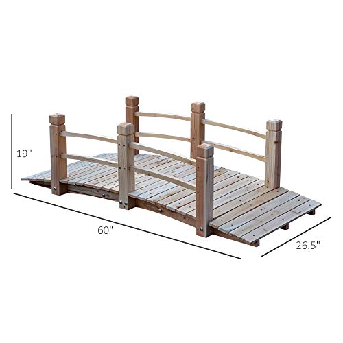 Outsunny Fir Wood Garden Bridge Arc Walkway with Side Railings for Backyards, Gardens, and Streams, Natural Wood, 60" x 26.5" x 19" - WoodArtSupply