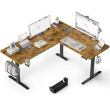 YORIWELL 63 Inches Reversible L Shaped Standing Desk for Home Office, Electric Height Adjustable Corner Computer Desk, Sit Stand up Table with Cup Holder, Ergonomic Gaming Desk, Rustic Brown YORIWELL