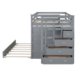 Full Over Full Bunk Bed with Trundle & Drawers & Storage Staircase,Wooden Full Triple Bunk Bed Frame with Full-Length Safety Guardrails and Headboard for Kids Teens Bedroom,Wood Slat Support,Gray Harper & Bright Designs