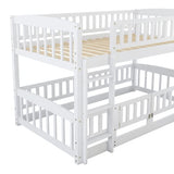 Merax Twin Over Twin Bunk Bed with Slide, Low Bunk Bed Frame with Convertible Ladder & Detachable Fence, Solid Pine Wood Structure for Bedroom, White Merax