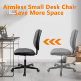 CLATINA Armless Home Office Chair, Small PU Leather Ergonomic Low Back Desk Chair with Lumbar Support and Wheels, Adjustable Height 360° Swivel Rolling Computer Task Chair, Black CLATINA