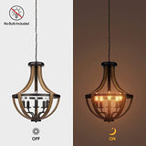 17.7" Modern Farmhouse Geometric Chandelier Light Fixture, 5-Light Adjustable Height Rustic Hanging Pendant Lighting for Dining Room Foyer Kitchen Island, ‎Retro Wood Texture and Black Finish WOAEKR