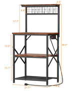 Furologee Rustic Brown Kitchen Bakers Rack with Power Outlet and 4 Tiers of Storage Furologee