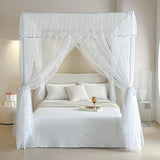 AIKASY 4 Corners Post Ruffle Princess Bed Canopy Curtain - Double Layer Cozy Drape Netting with 4 Openings - Elegant Mosquito Net for Girls and Adults Bedroom Decoration (White, Queen)