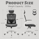 TLLMOON Ergonomic Office Chair with Headrest,Adjustable Back and Lumbar Support, Arm Rest Computer Chair Adults,90-120° Tilt Lock Rolling Swivel,Home Office Task Chair(White-Black) TLLMOON