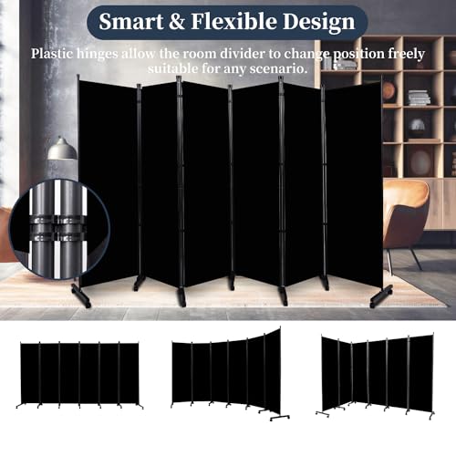 Room Divider Folding Privacy Screens with Lockable Wheels, 132'' Partition Room Dividers Freestanding Room Divider Fabric Panel for Room Separation, Wall Divider for Home Office Bedroom Dorm Decor HOMSCREENER