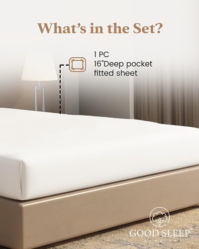 Good Sleep Bedding Queen Fitted Sheet - 1000 Thread Count Egyptian Cotton, Soft & Breathable - 16 Inch Deep Pocket - White Good Sleep Bedding