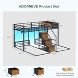 ADORNEVE Triple Bunk Bed with Storage Staircase, RGB Lights & Charging Station, Twin Over Twin, Heavy Duty Metal 3 Bunk Beds with Drawers & Headboard Shelf, Safety Guardrails, for Kids, Black ADORNEVE