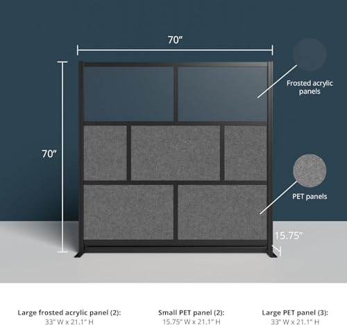 Stand Up Desk Store Expanse Modular Wall | 70'' x 70'' Wall | Expandable Partition Room Divider with Rearrangeable Frosted Acrylic & Sound Absorbent Panels (Black Frame) S Stand Up Desk Store