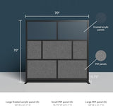 Stand Up Desk Store Expanse Modular Wall | 70'' x 70'' Wall | Expandable Partition Room Divider with Rearrangeable Frosted Acrylic & Sound Absorbent Panels (Black Frame) S Stand Up Desk Store