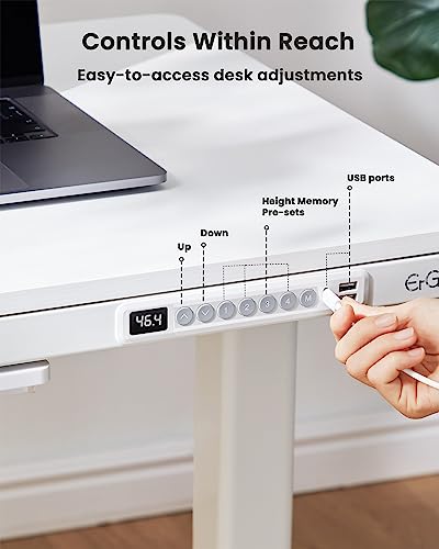 ErGear Dual Motor Electric Standing Desk with Drawers,48x24 Inch Whole-Piece Quick Install,Height Adjustable Stand up Sit Stand Home Office Ergonomic Workstation with USB Charging Ports(White - WoodArtSupply