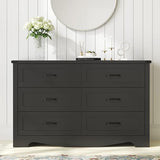 Xixini Dresser with 6 Drawers, Double Dresser for Bedroom, Black Farmhouse Chest of Drawers, Wide Wood Storage Dresser Organizer, Rustic TV Stand with Metal Handle for Hallway, Living Room, Entryway Xixini