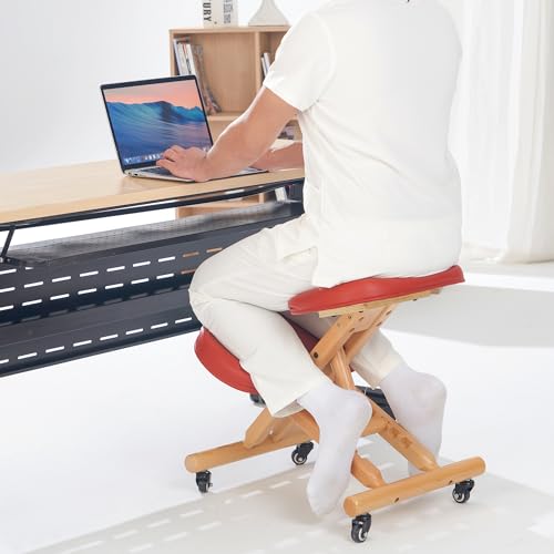 Master Massage Ergonomic Wooden Foldable Kneeling Chair for Office –Wood Folding Posture Chair - Cinnamon Master Massage Equipment