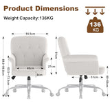 Keratee Comfy Home Office Desk Chair, Upholstered Fuzzy Vanity Chair with Wheels and Arms, Modern Adjustable Swivel Computer Seat for Living Room, Bedroom, Make Up, Home Office, White Keratee