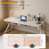 OSCHF Extra Long Desk with Bookshelf - 63" Double Long Writing Table for 2-Person Workstation, Modern Study Work Computer Desk for Home and Office, Warm White OSCHF