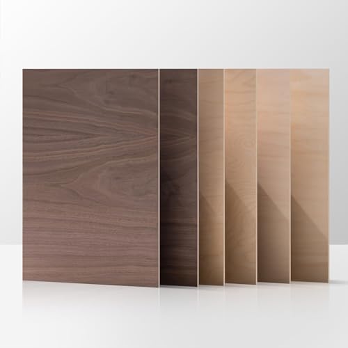 ROBOTIME 6-Pack Laser Wood Sheets 1/8" - 12 x 16 x 1/8 Inch - Basswood 2Pcs & Walnut 2Pcs & Birch 2Pcs - 3mm Plywood Sheets for Laser Cutting, Engraving & Wood Burning (Pyrography) ROBOTIME