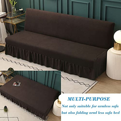 Stretch Armless Futon Cover with Skirt Knitted Jacquard Futon Sofa Bed Cover Machine Washable Futon Couch Cover Futon Sofa Cover Furniture Bed Protector with Elastic Bottom for Kids,Pets(Coffee) HFCNMY