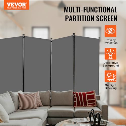 VEVOR Room Divider, 4 Panel Room Divider, Folding Privacy Screen and Portable Partition Divider for Room Separation, Freestanding Room Partitions for Office, Bedroom, Study, Grey VEVOR
