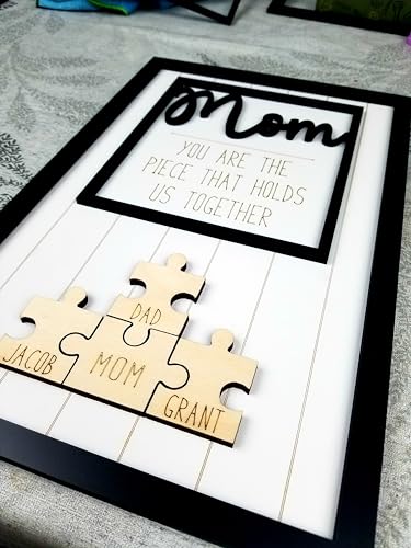 Mothers Day Gift For Mom | Personalized Mom Puzzle Sign with Custom Kids Names | Add 1-8 Child Names | Puzzle Gift for Grandma | Puzzle Piece Wall Decor Family | Wood Puzzle Wall Decor (Mom) D3 Maker Custom Creations