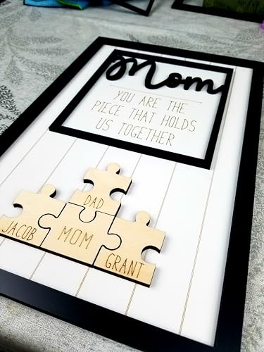 Mothers Day Gift For Mom | Personalized Mom Puzzle Sign with Custom Kids Names | Add 1-8 Child Names | Puzzle Gift for Grandma | Puzzle Piece Wall Decor Family | Wood Puzzle Wall Decor (Mom) - WoodArtSupply