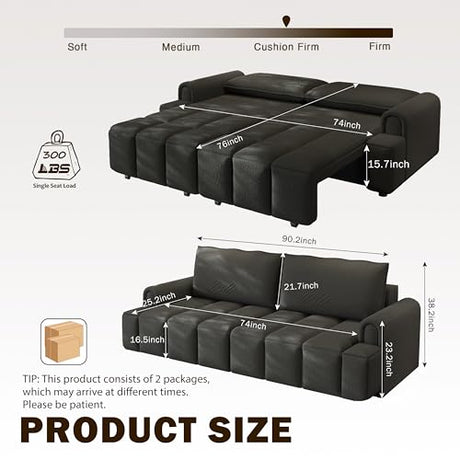 LuxyHoom 90.2" Futon Sofa Bed King, 3-in-1 Teddy Convertible L-Shaped Sofa, Upholstered Loveseat Couches, Pull Out Couch Bed Small Spaces, Deep Seat, Storage for Living Room, Apartment, Black LuxyHoom