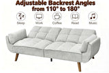 Trygoal Convertible Futon Sofa Bed, Modern Futon Couch with 2 Pillows, Small Futons Couch with Adjustable Armrest & Backrest, Loveseat Sofa Bed for Living Room, Bedroom, Gray Trygoal