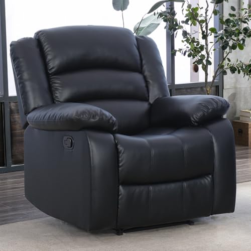 EBELLO Classic Manual Recliner Chair, Faux Leather Recliner Sofa with Overstuffed Arms and Back Single Reclining Couch for Living Room, Bedroom, Black