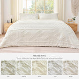 YIXWZAS Boho Queen Comforter Set Beige with Sheets, 3 Pieces Tufted Queen Comforter Sets Boho Bedding Cream Soft Warm Neutral Comforter Sets for All Seasons YIXWZAS