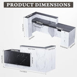 L-Shaped Modern Reception Desk with Counter & Storage - 71"/84" Large Office Front Desk, Salon Checkout Counter with Lockable Cabinets, Shelves & Drawers (Black & White, Left - 71''L x 34''W x 41''H) kaiwrxin