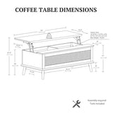 INK+IVY Coffee Table for Living Room Lift-Top Design with Storage, with Rattan Accent, Mid-Century Modern Décor Compact Furniture for Apartment, Home Office, 42" W, Natural INK+IVY