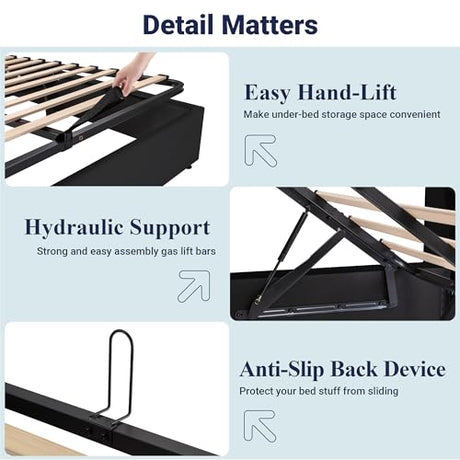 Allewie King Size Lift Up Hydraulic Storage Bed Frame, 2-Tier Shelf Headboard with LED Lights and Charging Station, USB and Type C Ports, Wingback Velvet Headboard, No Box Spring Needed, Black Allewie