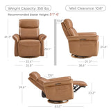 CHITA Genuine Leather Power Recliner Chair, Electric Triple-Motor Swivel Glider Nursery Rocking Chair with Adjustable Power Headrest and Lumbar Support, GREENGARD Gold Certified, Saddle Brown