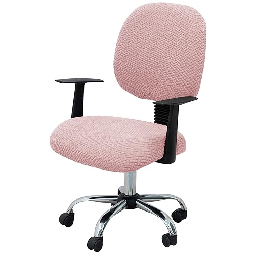 MIFXIN Computer Office Chair Cover Stretch Elastic Slipcover 2 Piece Stretchable Knitted Universal Computer Chair Seat Cover Furniture Protector for Office Home (Jacquard Pink) MIFXIN