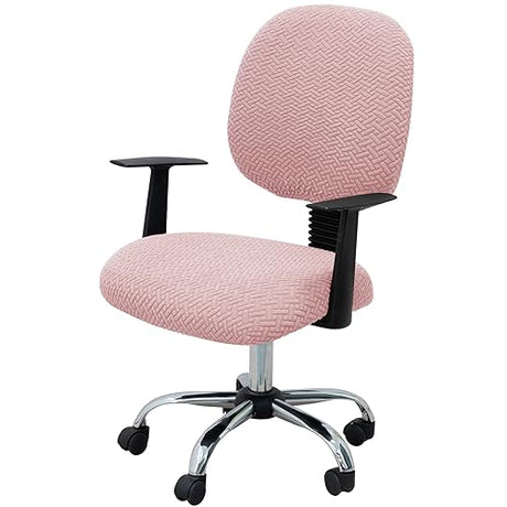 MIFXIN Computer Office Chair Cover Stretch Elastic Slipcover 2 Piece Stretchable Knitted Universal Computer Chair Seat Cover Furniture Protector for Office Home (Jacquard Pink) MIFXIN