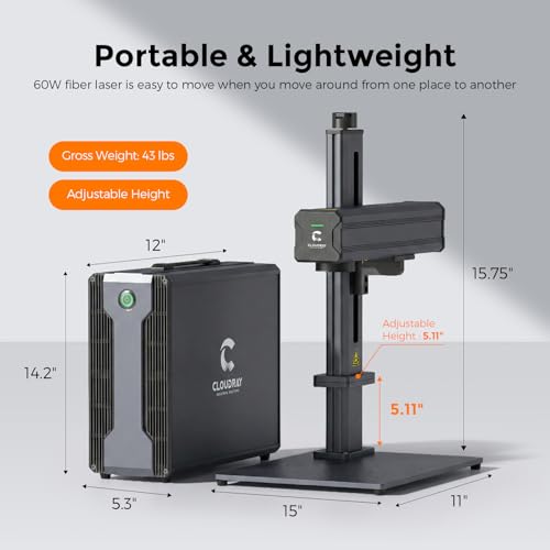 Cloudray 60W MOPA Fiber Laser Engraver, Color Marking, Metal Engraving with 2 F-Theta Lenses, 110x110mm, Laser Engraving Machine, 60,000mW, Class 2, Model CLM60F Cloudray