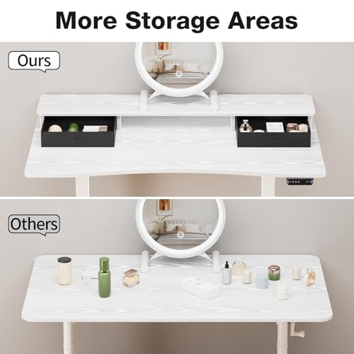 Veken 47.2"×27.6" Home Office Standing Desk with Monitor Riser, Adjustable Computer Desk with Drawers, Ergonomic Desk for Work, Study, Gaming, Crafting, White Veken