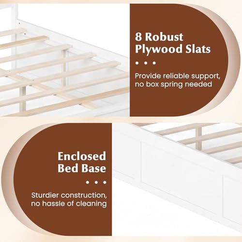 Giantex Full Size Bed Frame with Storage Drawers, Wood Platform Bed with Headboard, Solid Mattress Foundation w/Wooden Slat Support & Enclosed Base, No Box Spring Needed (White, Full) Giantex