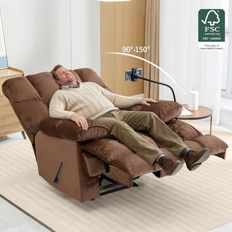 Euthymia Oversized Recliner Chair, Large Recliner Chair Chairs for Adults 400LBS, XL Biggest Manual Fabric Heavy Duty Recliner Chair, Extra Wide Recliners for Living Room, Brown Euthymia