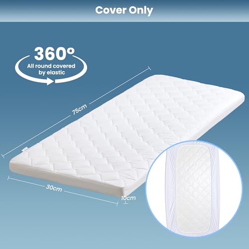 SLEEP ZONE Cot Mattress Protector, Waterproof Mattress Protector for Narrow Twin Bed - Fitted with Stretchable Pockets, Soft Breathable RV Bunk Size Mattress Pad Cover (White) SLEEP ZONE