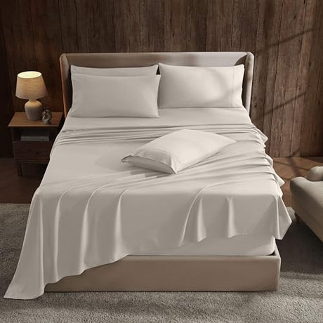 Hearth & Harbor Extra Deep Pocket Sheet Sets, Luxury Soft 6 Piece Bed Sheet Set Fits Mattress 18-24 Inches - Queen, Linen Hearth & Harbor