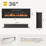 DWVO 36 Inches Electric Fireplace, Recessed or Wall Mounted, Fireplace Heater with Remote Control, Adjustable Temperature, 8H Timer, Adjustable Flame Color and Brightness, 120V 1500W, Crystal DWVO