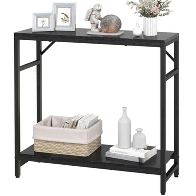 Livofloral Narrow Console Table for Entryway - 2 Tier, 29.5” Entryway Table with Shelf, Industrial Thin Sofa Table with 2 Support Bar, Display Tables for Living Room, Bedroom, Foyer, Black