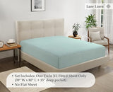 Fitted Twin XL Sheet - 4 Way Stretch Sheet with 360° Elastic Band - Upto 15" Deep Pocket Fitted Bottom Sheet - Ultra Soft, Fade Resistant, Breathable & Anti Shrink - Perfect for Dorm Rooms - Cool Blue LANE LINEN