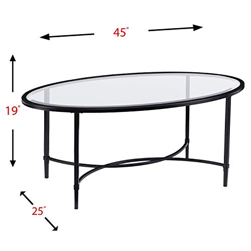 SEI Furniture Quinton Metal/Glass Oval Cocktail Table - Black, 45 in x 25 in x 19 in SEI Furniture