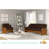 Nirvana Futons Brentwood Tray Arm Futon Frame, Drawers, and Microfiber Fudge Mattress Set - Full, Heritage Finish Nirvana Futons